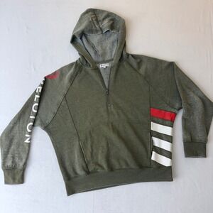 Peloton Mens Quarter Zip Hoodie Olive Green Logo Sleeve  Medium